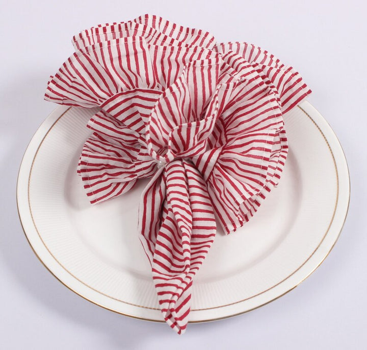 Mix and Match Stripe Indian Hand Block Print Cotton Cloth Ruffle Napkins