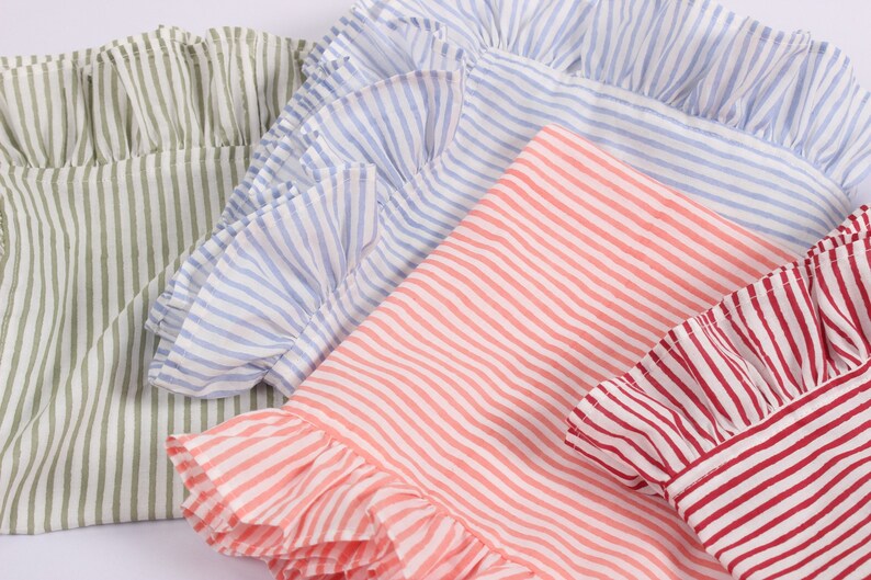 Mix and Match Stripe Indian Hand Block Print Cotton Cloth Ruffle Napkins