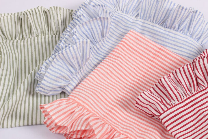 Mix and Match Stripe Indian Hand Block Print Cotton Cloth Ruffle Napkins