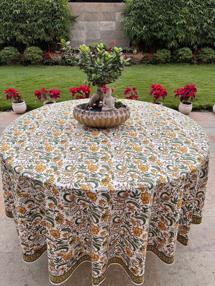 Fabricrush Round Tablecloth, Indian Hand Block Floral Printed Table Cover 100% Cotton Fabric, Vintage French Tablecloth, Gift for her, gifts, Valentine's day,  Easter, Spring