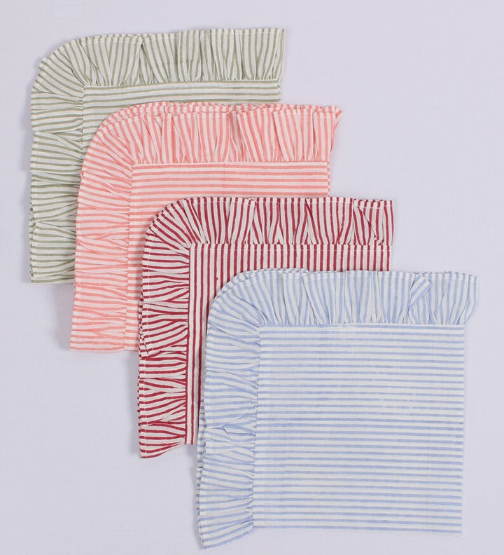 Mix and Match Stripe Indian Hand Block Print Cotton Cloth Ruffle Napkins