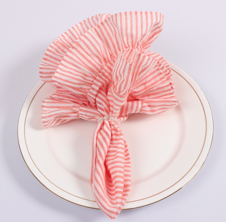 Mix and Match Stripe Indian Hand Block Print Cotton Cloth Ruffle Napkins