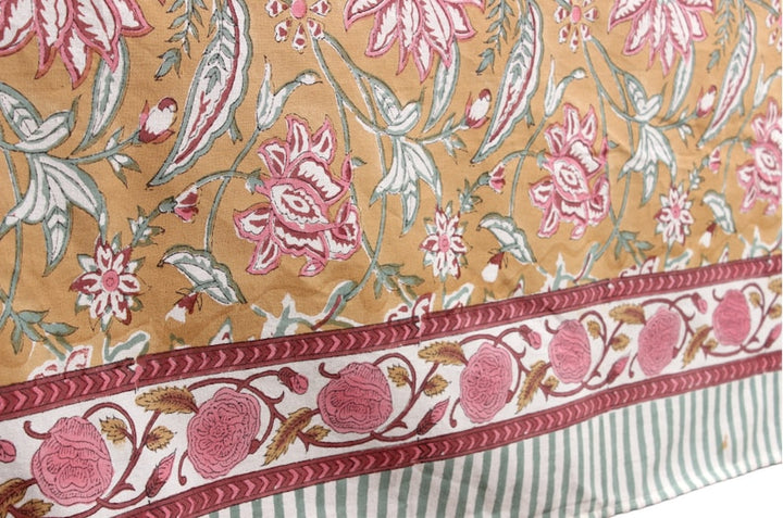 Biscotti Yellow Indian Floral Hand-Block Printed Cotton Tablecloth