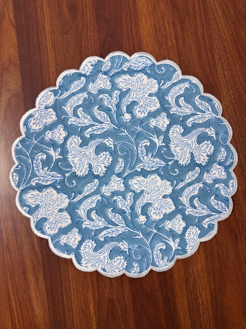 Fabricrush Tablemats, Turkish and Magic Blue Indian Hand Block Flower Print Cotton Cloth Place Mats for Wedding Home Decor Events Outdoor Garden Patio