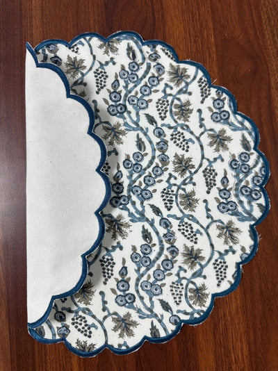 Fabricrush Tablemats, Baby Blue Eyes Trellis Print Indian Hand Block Print Cotton Cloth Place Mats for Wedding Home Decor Event Outdoor Garden Patio