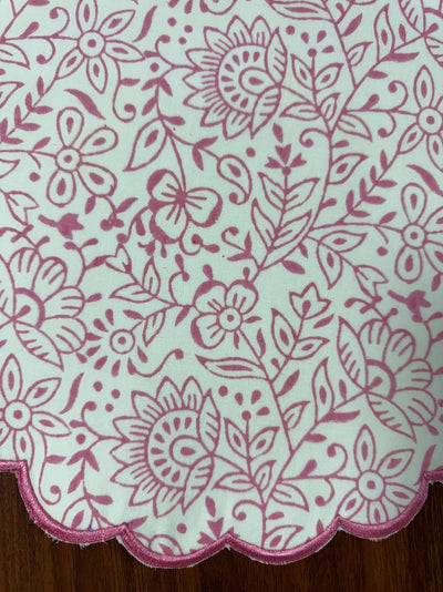 Fabricrush Tablemats, Rose Pink India Floral Hand Block Printed and Embroidered Cotton Cloth Vintage Washable Table Mats for Wedding Home Decor Garden