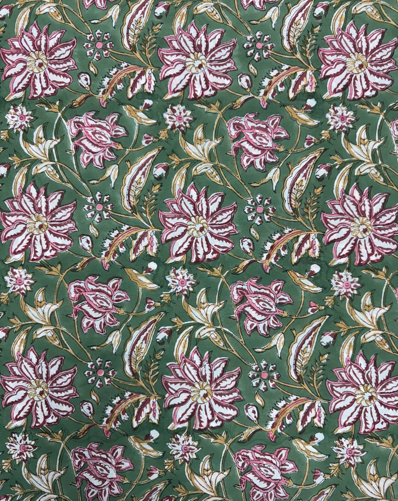 Viridian Green Hand-Block Printed Cotton Cloth