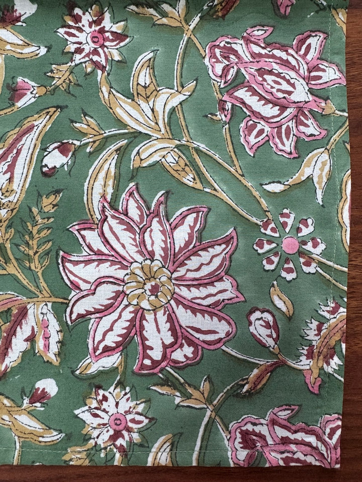 Fabricrush Hunter Green Indian Floral Hand Block Printed Cotton Cloth Napkins for Wedding Event Home Decor Party Room Decor Side Table Farmhouse Gifts