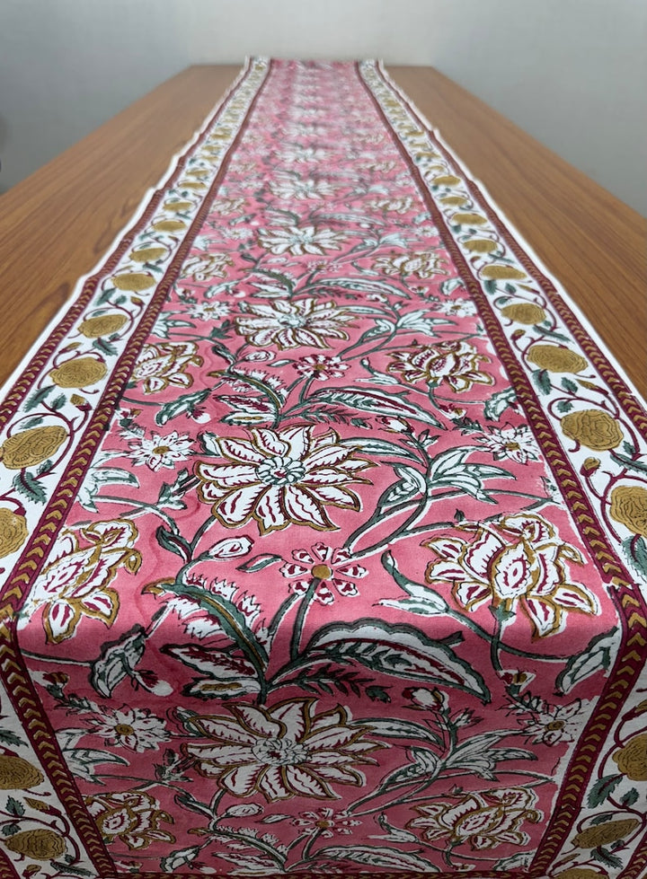 Fabricrush Candy Pink Indian Floral Hand Block Printed Cotton Cloth Table Runners for Wedding, Home Decor Room Outdoor Garden, Table Runner, Gift for her, Valentine's day, Spring, Easter