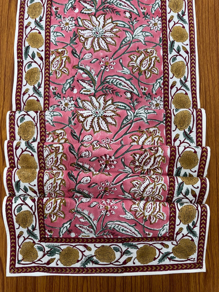 Fabricrush Candy Pink Indian Floral Hand Block Printed Cotton Cloth Table Runners for Wedding, Home Decor Room Outdoor Garden, Table Runner, Gift for her, Valentine's day, Spring, Easter