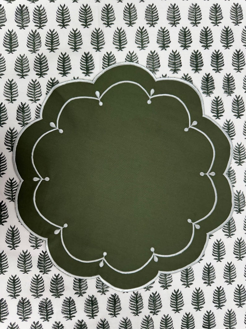 Fabricrush Tablemats, Green Cotton Cloth Embroidery Place Mats for Weddings Bridal Showers Home Decor Room Decor Events Outdoor Garden Patio Parties, Gift for her, gifts