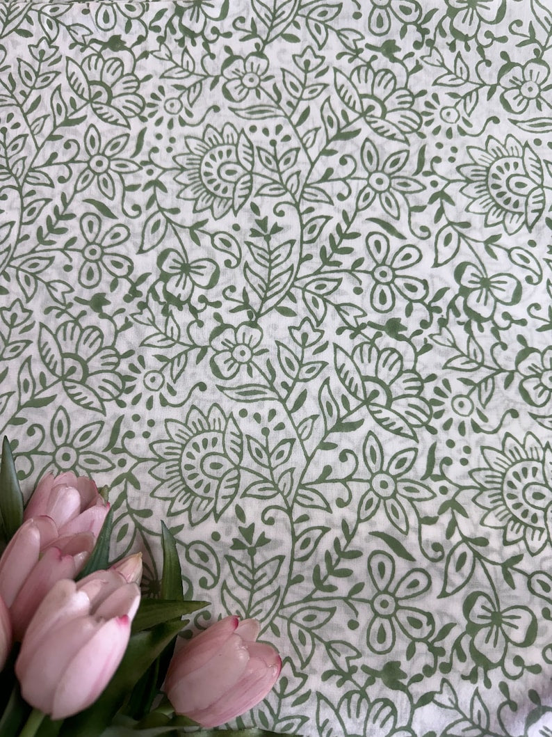 Sage Green Jal Hand-Block Printed Cotton Cloth