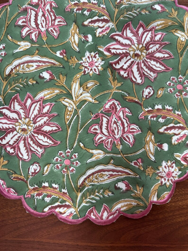 Fabricrush Tablemat, Hunter Green Indian Floral Hand Block Printed Cotton Cloth Place Mats for Wedding Home Decor Event Outdoor Garden Patio Side Table, Gift for her, gifts