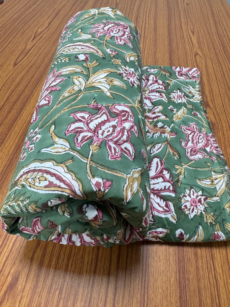 Fabricrush Hunter Green Indian Floral Hand Block Printed 100% Cotton Cloth, Fabric by the Yard for Curtains Pillows Cushions Quilting Duvet Covers Bags, Valentine's day, Spring, Easter