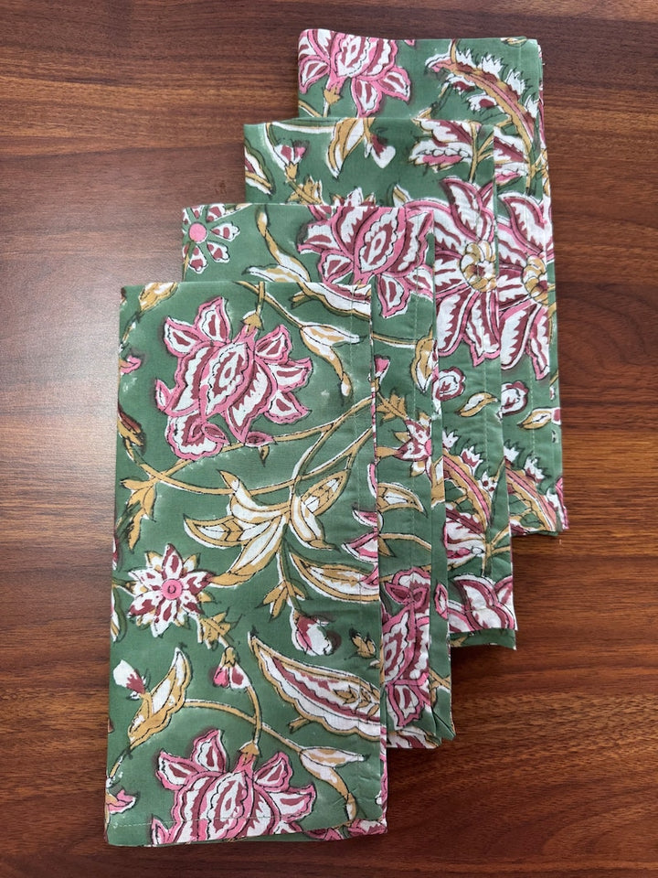 Fabricrush Hunter Green Indian Floral Hand Block Printed Cotton Cloth Napkins for Wedding Event Home Decor Party Room Decor Side Table Farmhouse Gifts