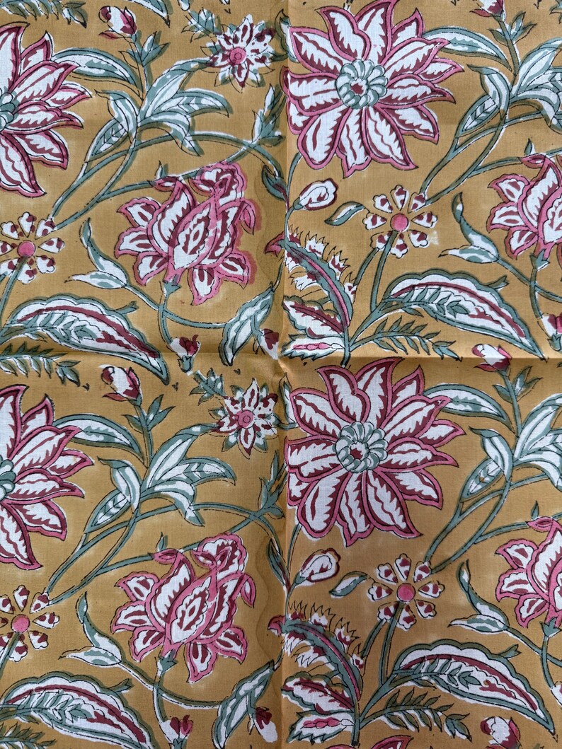 Fabricrush Biscotti Yellow Indian Floral Hand Block Printed Cotton Cloth Napkins for Wedding Event Home Decor Party Room Side Table Fall Decor Gift