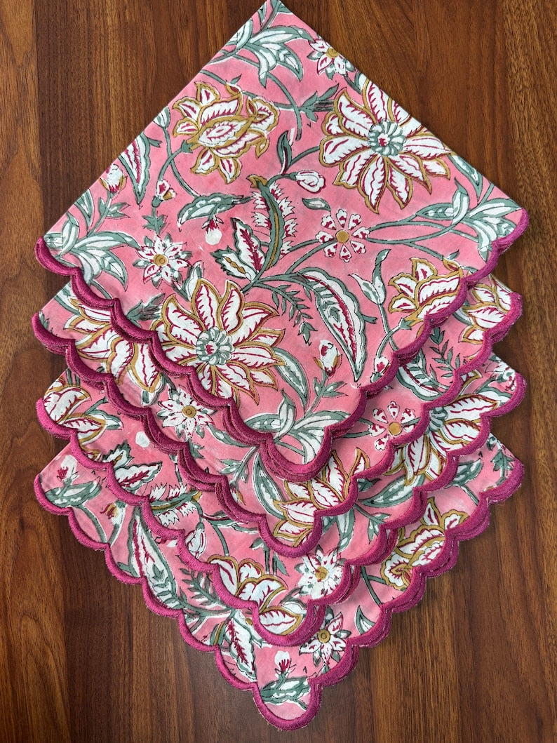 Candy Pink Scallop Embroidery Napkins