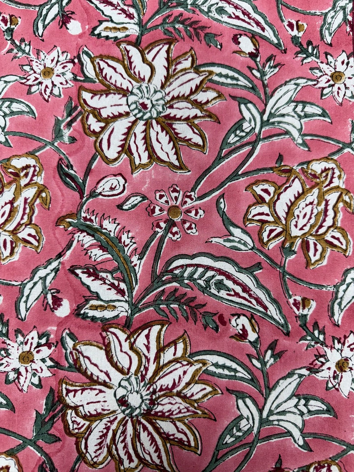 Fabricrush Candy Pink Indian Floral Hand Block Printed Cotton Cloth Table Runners for Wedding, Home Decor Room Outdoor Garden, Table Runner, Gift for her, Valentine's day, Spring, Easter