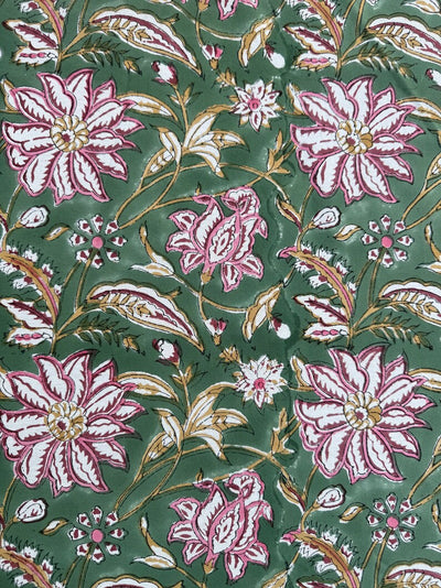 Fabricrush Hunter Green Indian Floral Hand Block Printed Pure Cotton Cloth Round Tablecloth, Table Cover for Farmhouse Wedding Home Decor Outdoor Gifts, Gift for her, gifts, Halloween, Christmas, Thanksgiving