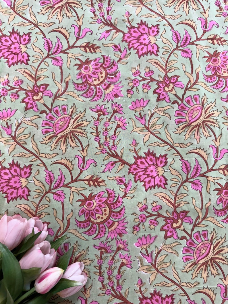 Pistachio Green Hand-Block Printed Cotton Cloth