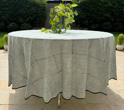 Fabricrush Green Striped Indian Hand Block Printed Pure Cotton Cloth Round Tablecloth, Table Cover for Farmhouse Wedding Party Outdoor Home Decor Gifts