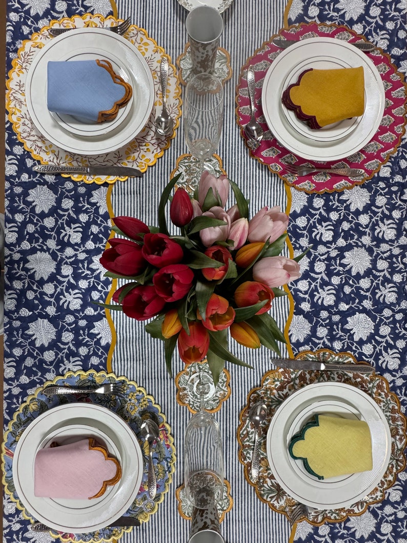 Blue Stripe with Yellow Piping Cotton Table Runners