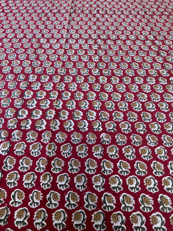 Fabricrush Chocolate Cosmos Red Indian Floral Hand Block Printed Cotton Tablecloth, Dining Table Cover for Party Wedding Events Home Decor Room Decor