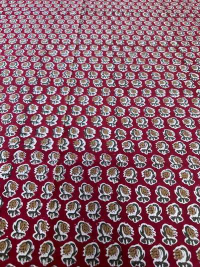 Fabricrush Chocolate Cosmos Red Indian Floral Hand Block Printed Cotton Tablecloth, Dining Table Cover for Party Wedding Events Home Decor Room Decor