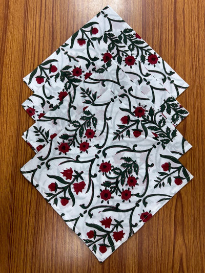 Fabricrush Napkins, Ruby Red and Emerald Green Indian Floral Hand Block Printed Cotton Cloth Napkins 20x20" Wedding Decor Event Home Party Outdoor Gift