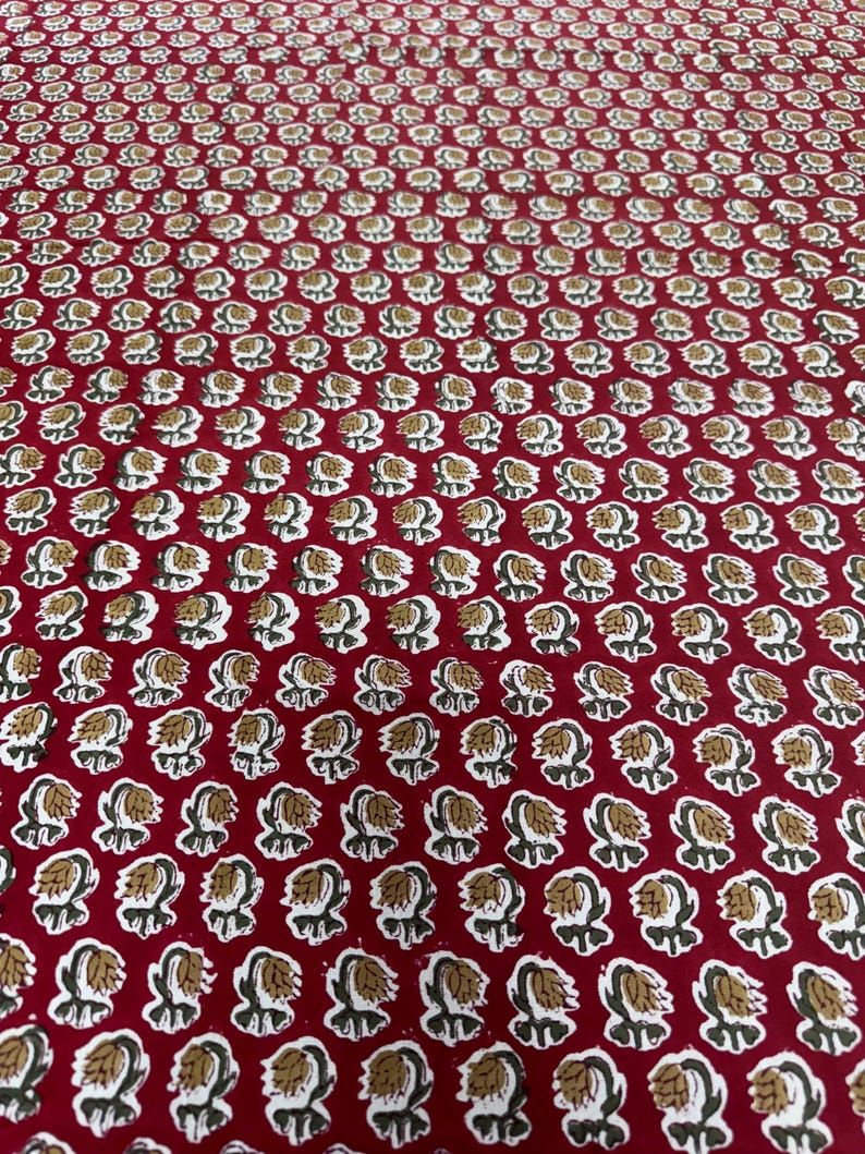 Fabricrush Chocolate Cosmos Red Indian Floral Hand Block Printed Cotton Tablecloth, Dining Table Cover for Party Wedding Events Home Decor Room Decor