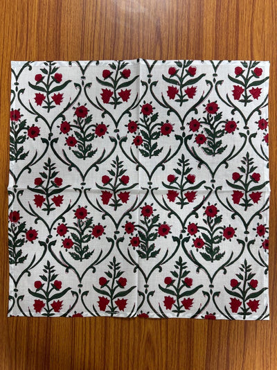 Fabricrush Napkins, Ruby Red and Emerald Green Indian Floral Hand Block Printed Cotton Cloth Napkins 20x20" Wedding Decor Event Home Party Outdoor Gift