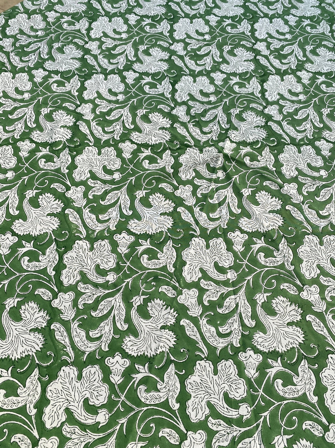 Fabricrush Pantone Artichoke green Round Tablecloth, Indian Floral Hand Block Printed Cotton Cloth Table cover, Wedding Home Decor Event Table Linen