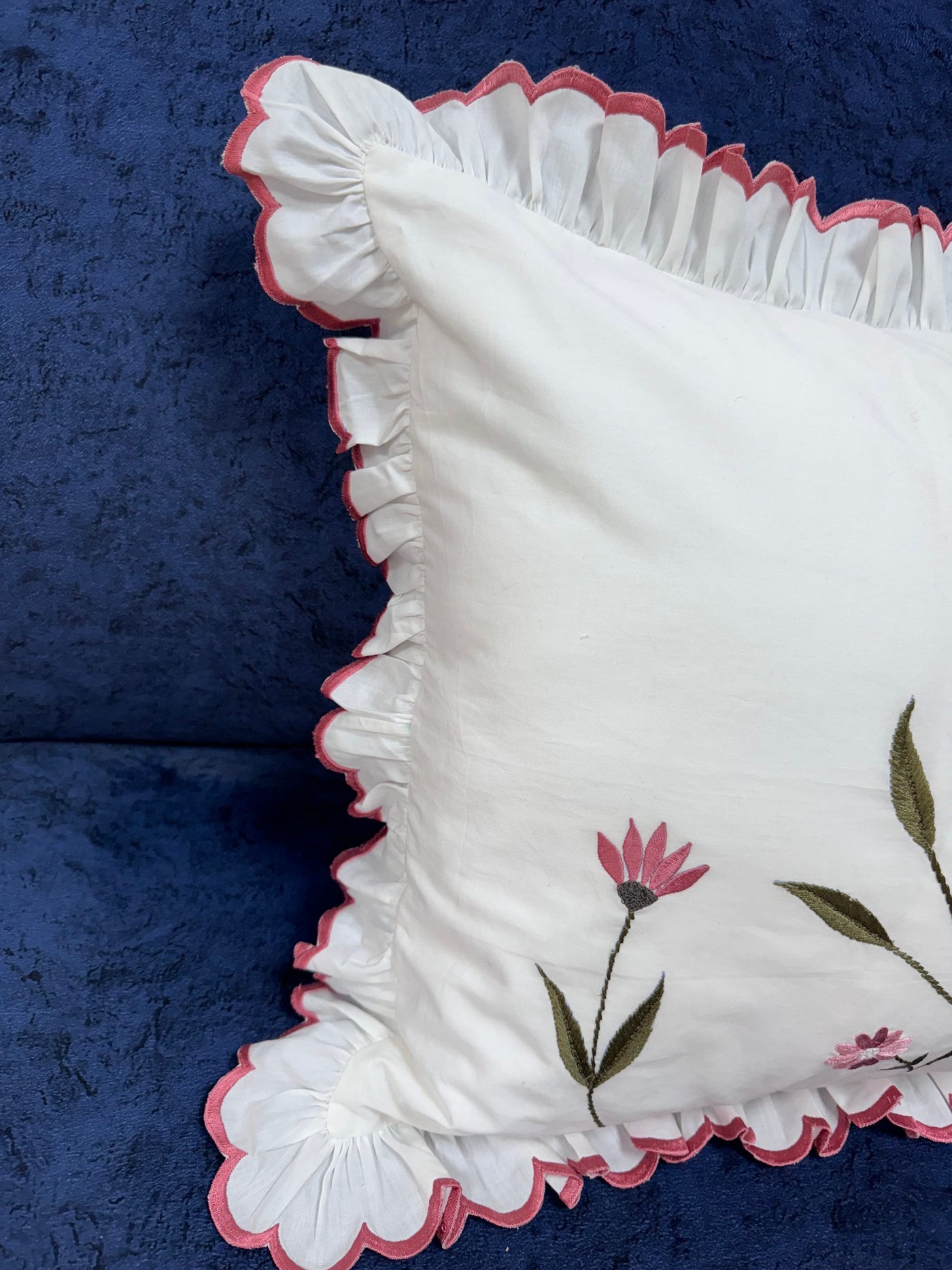 Fabricrush Pillow Cover, Pillow Case, Decorative Cushion Cover, Throw Pillows, Embroidered White Pillow Cover with Ruffles for Sofa Couch Bed Chair