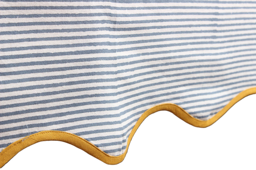 Blue Stripes with Yellow Piping Indian Hand Block Printed Cotton Tablecloth