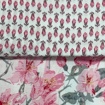 Fabricrush Indian Floral Hand Printed 100% Cotton Cloth, Mix and Match Prints, Fabric by the Yard for Curtains Cushions Quilts Throws Pillows Dress Bag