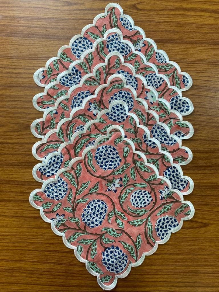 Dark Salmon Pink Scallop Embroidery Napkins