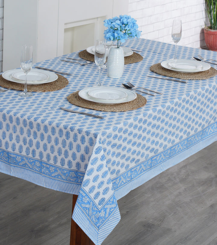 Fabricrush Cerulean Blue and White Handmade Indian Block Print Summer Tablecloth, Housewarming Gift, DInner, Outdoor, Indoor, Table cover, Gift for her, gifts, Valentine's day, Spring, Easter