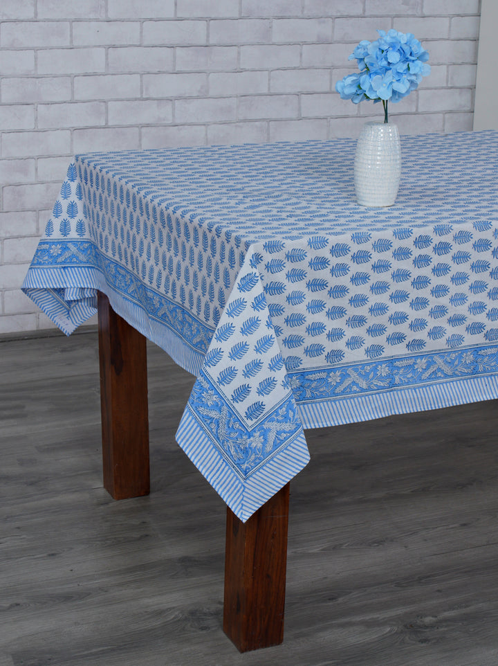 Fabricrush Cerulean Blue and White Handmade Indian Block Print Summer Tablecloth, Housewarming Gift, DInner, Outdoor, Indoor, Table cover, Gift for her, gifts, Valentine's day, Spring, Easter