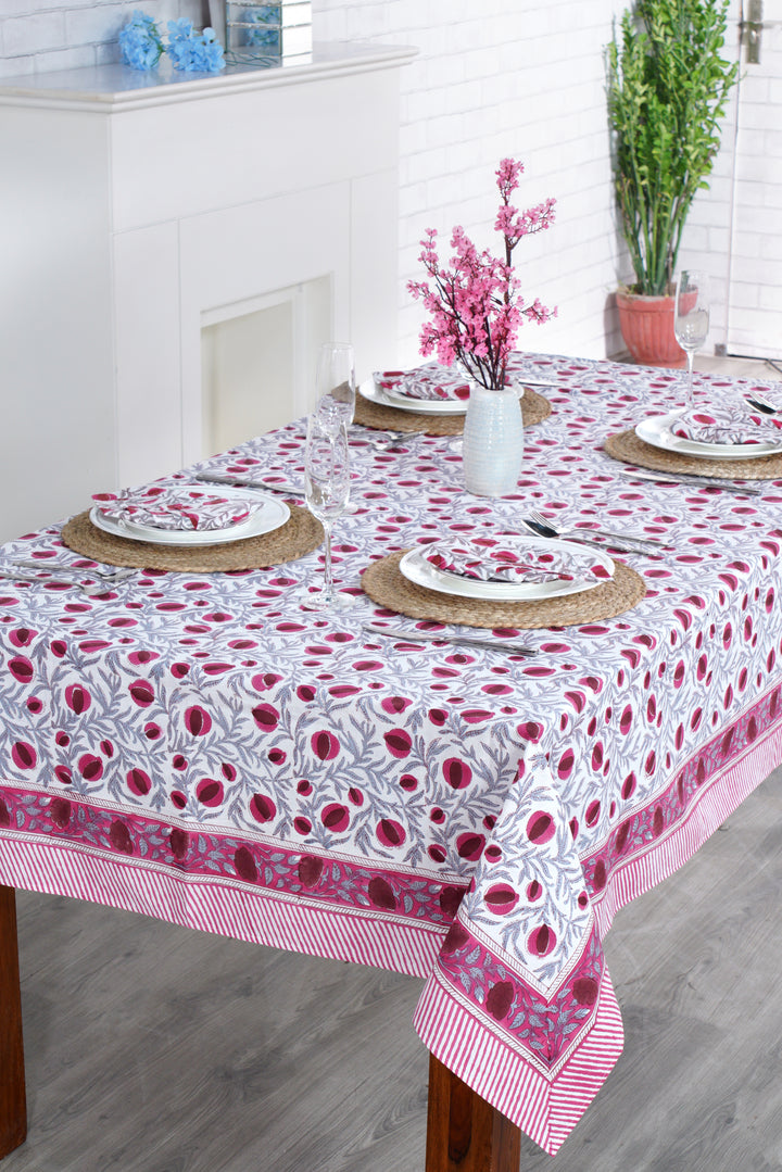 Fabricrush Sangria Red and Cerise Pink Floral Hand Block Print Tablecloth For Farmhouse, Gift for her, gifts, Valentine's day, Spring, Easter