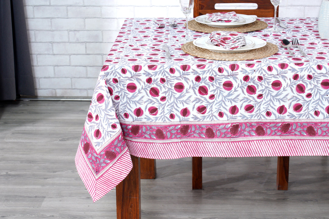 Fabricrush Sangria Red and Cerise Pink Floral Hand Block Print Tablecloth For Farmhouse, Gift for her, gifts, Valentine's day, Spring, Easter