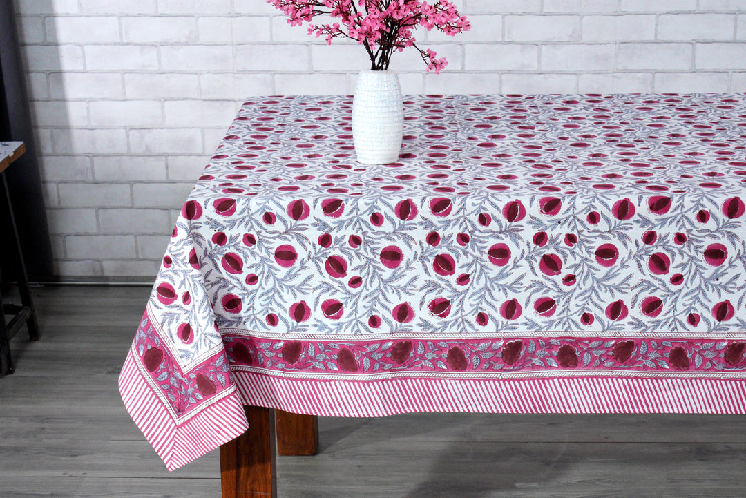 Fabricrush Sangria Red and Cerise Pink Floral Hand Block Print Tablecloth For Farmhouse, Gift for her, gifts, Valentine's day, Spring, Easter