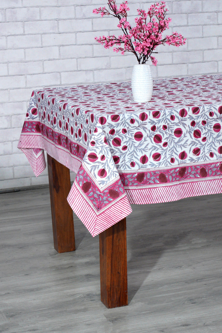 Fabricrush Sangria Red and Cerise Pink Floral Hand Block Print Tablecloth For Farmhouse, Gift for her, gifts, Valentine's day, Spring, Easter