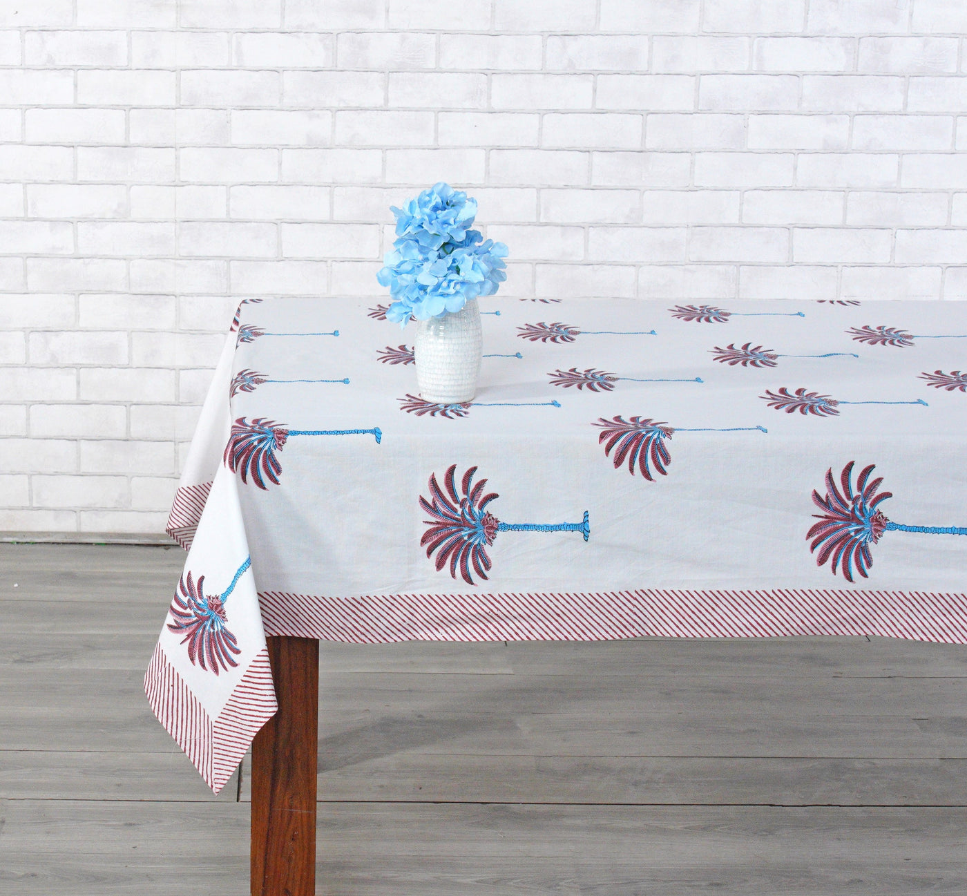 Fabricrush Palm Hand Block Print Table Cloth Table Cover Linen Set Gift For Mom Gift For Her Thanks Giving Easter Tablecloth