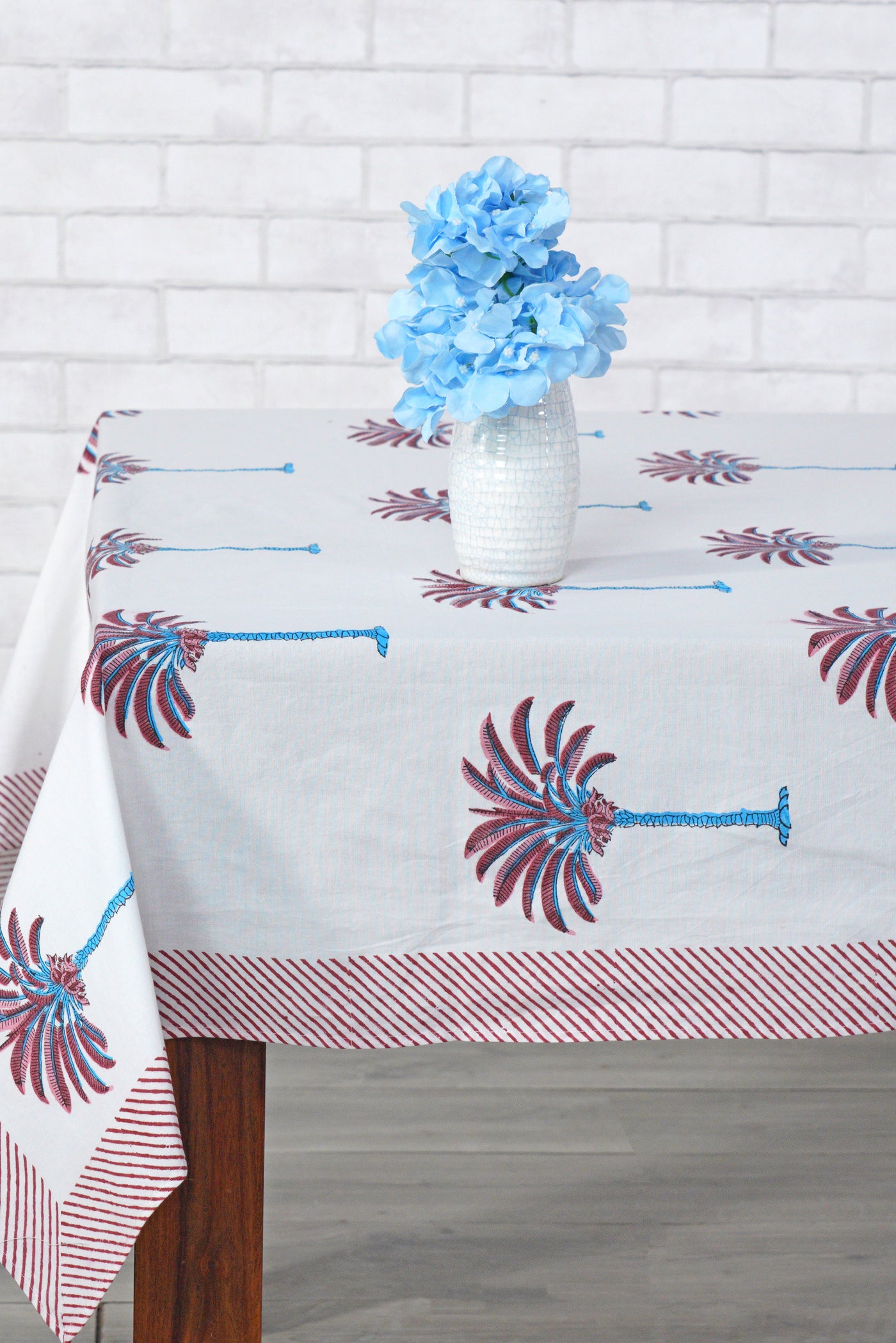 Fabricrush Palm Hand Block Print Table Cloth Table Cover Linen Set Gift For Mom Gift For Her Thanks Giving Easter Tablecloth