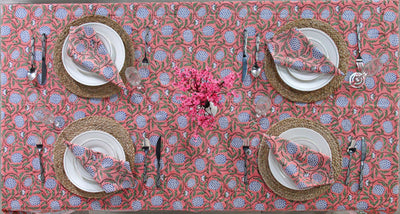 Fabricrush Dark Salmon Block Print 100% Pure Cotton Tablecloth And Table Cover For Farmhouse Wedding Holiday Gifts