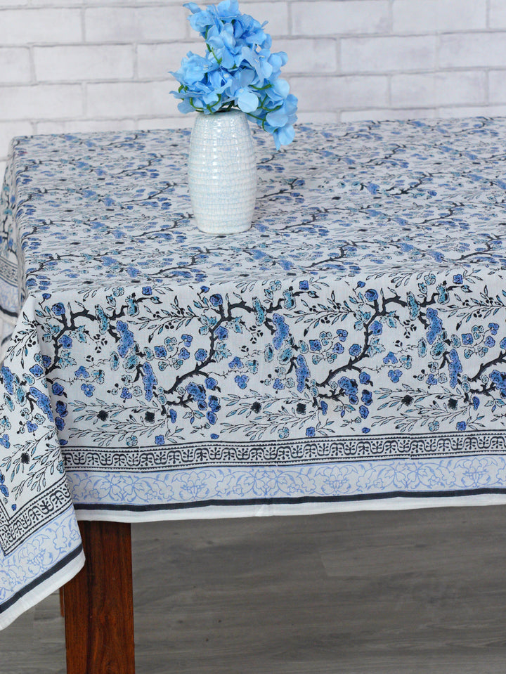 Fabricrush Spruce, Carolina and Powder Blue Indian Block Floral Print 100% Pure Cotton Cloth Tablecloth, Gift for her, gifts