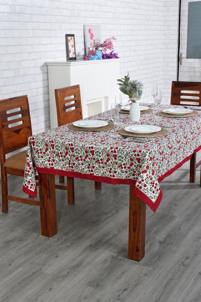 "Fabricrush Cherry Red Block Print 100% Pure Cotton Tablecloth And Table Cover For Farmhouse Wedding Holiday Gifts "