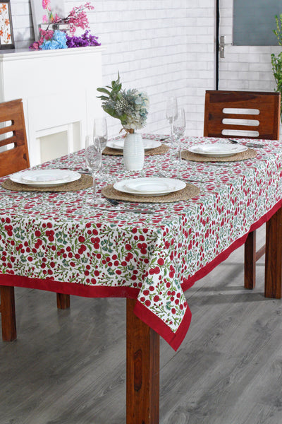 Fabricrush Cherry Red Block Print 100% Pure Cotton Rectangle Tablecloth And Table Cover For Farmhouse Wedding Holiday Gifts