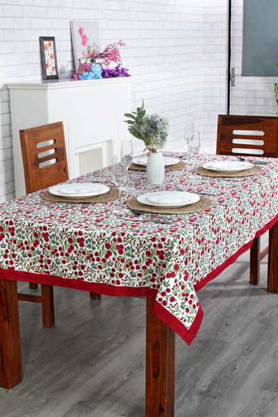 Fabricrush Cherry Red Block Print 100% Pure Cotton Rectangle Tablecloth And Table Cover For Farmhouse Wedding Holiday Gifts