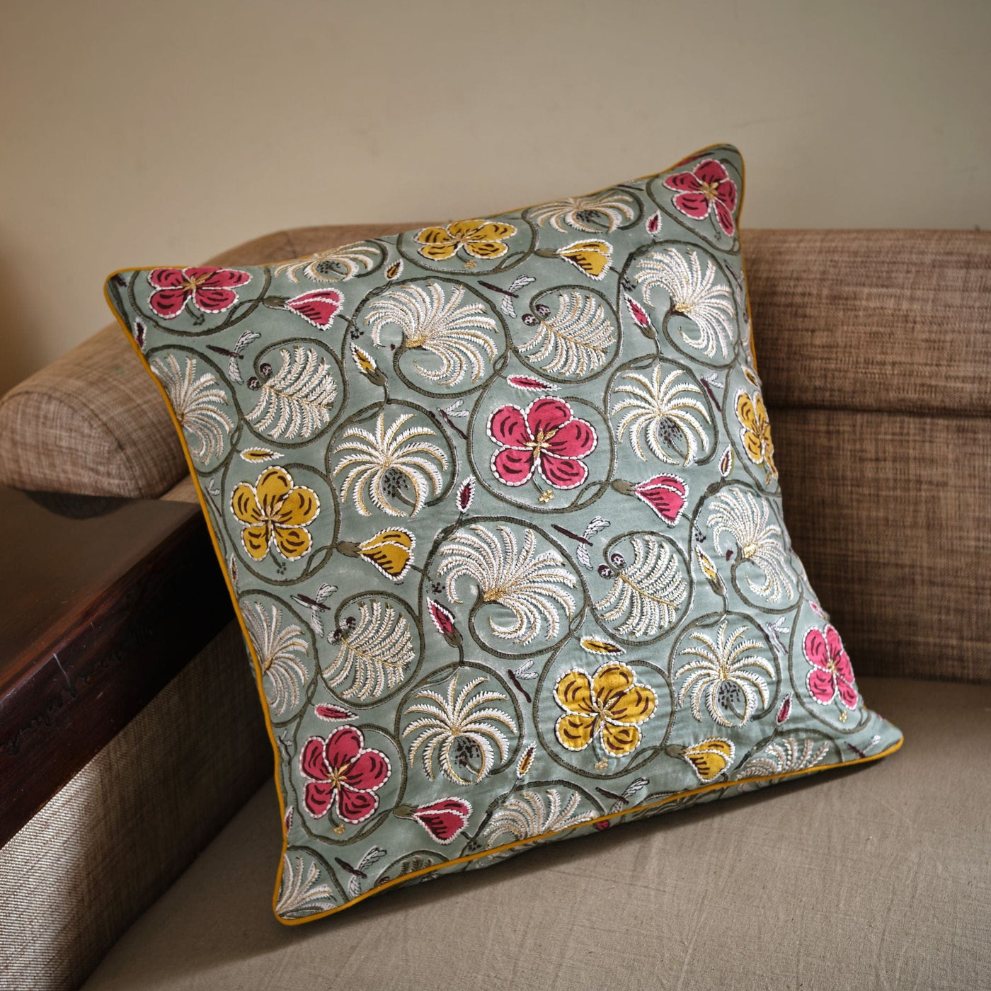 The Fabricrush  Pillowcases & Shams Floral Green Pink Cushion Cover